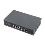   Gigabit Ethernet PoE switch, 4x PoE+ port, 802.3af/at kompatibilis, Plug-and-Play, ventilátor nélküli, fém ház, 5x 10/100/1000M auto-negotiation Eth port,120W beépített tápegység